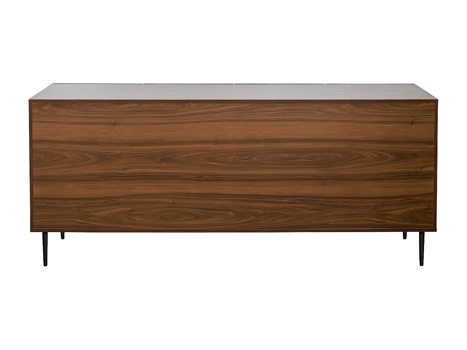 Design-Sideboard aus dunkler, massiver Eiche mit Gravur und schwarzem Metall, 4 Türen, B180 cm ARCHIPEL