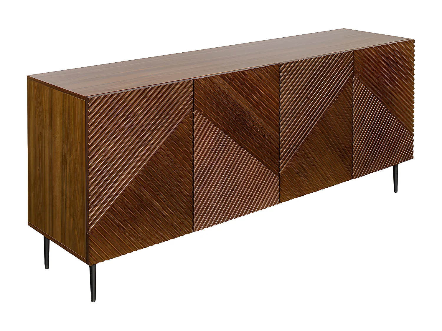 Aparador 4 puertas de madera oscura de roble macizo y metal negro 180 cm ARCHIPEL