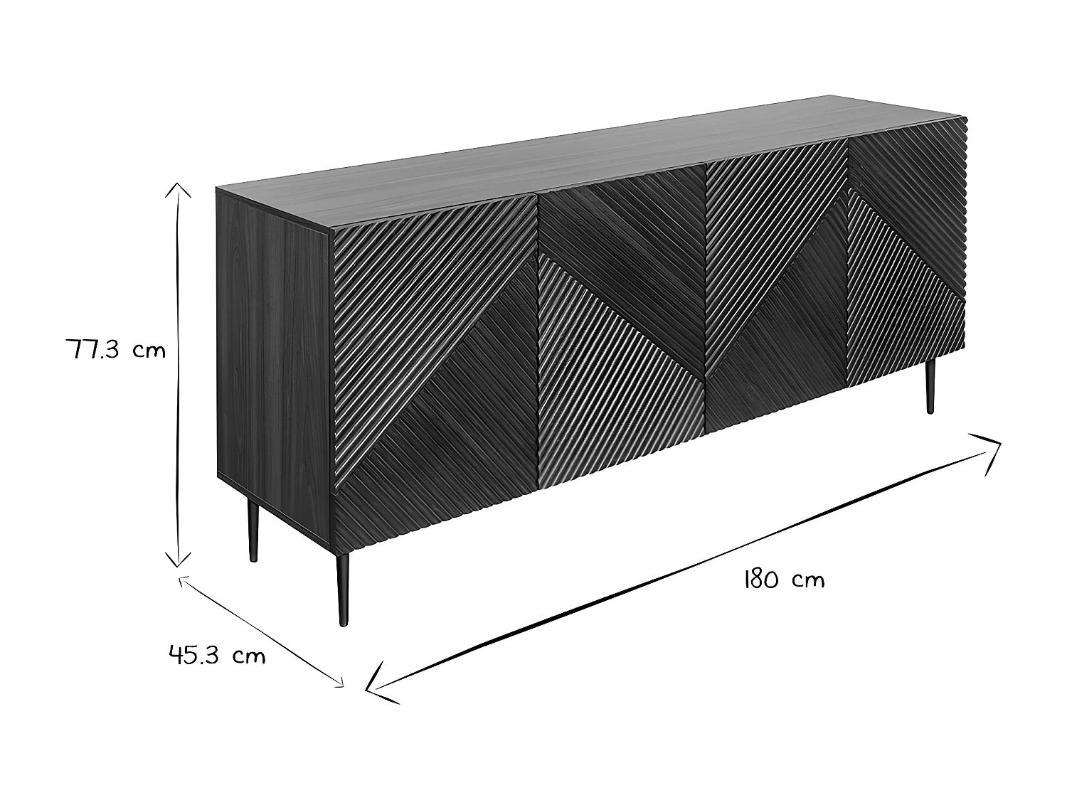 Aparador 4 puertas de madera oscura de roble macizo y metal negro 180 cm ARCHIPEL
