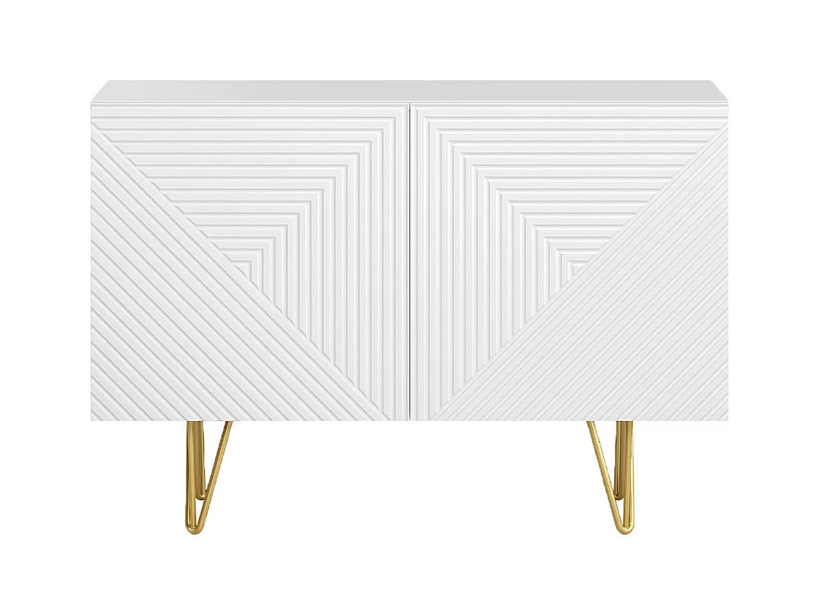 Buffet design gravé blanc mat et métal doré 2 portes L107 cm OZEN