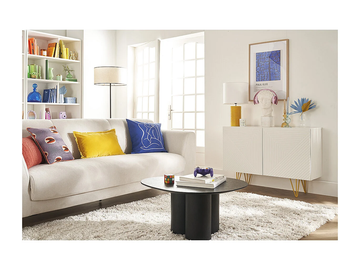 Aparador de diseño blanco y dorado con 2 puertas 107 cm OZEN