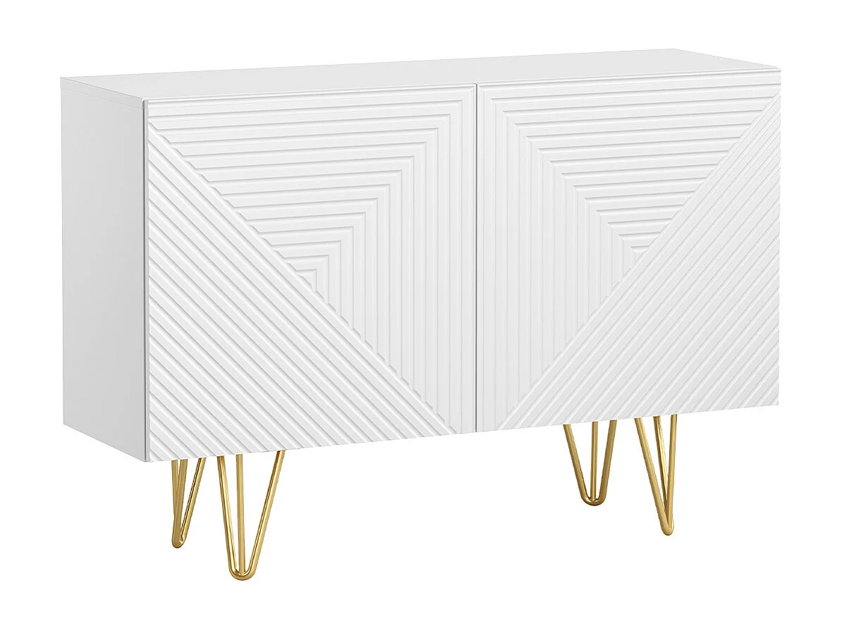 Aparador de diseño blanco y dorado con 2 puertas 107 cm OZEN