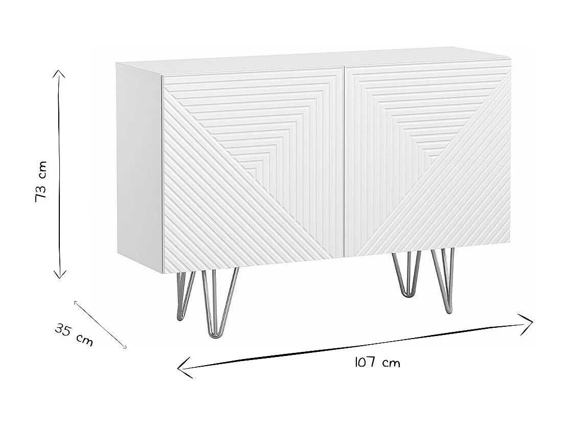 Aparador de diseño blanco y dorado con 2 puertas 107 cm OZEN