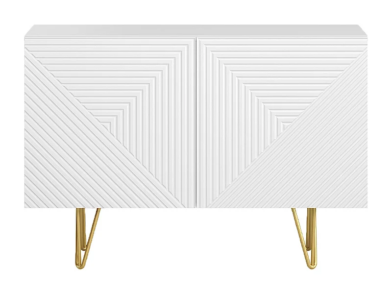 Buffet design gravé blanc mat et métal doré 2 portes L107 cm OZEN