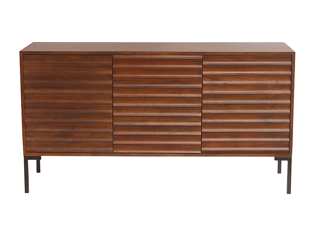 Buffet en bois foncé manguier massif et métal noir 3 portes L140 cm ONDA