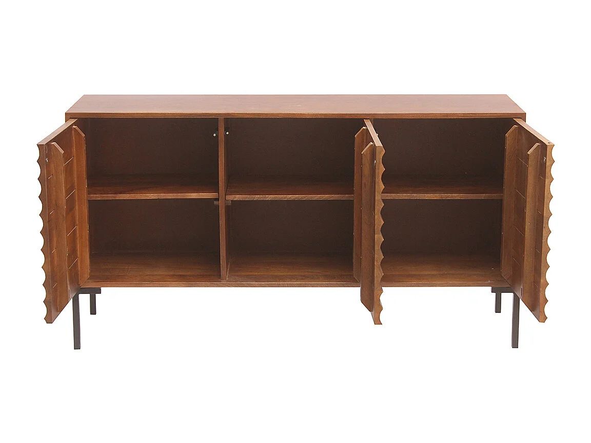 Buffet en bois foncé manguier massif et métal noir 3 portes L140 cm ONDA