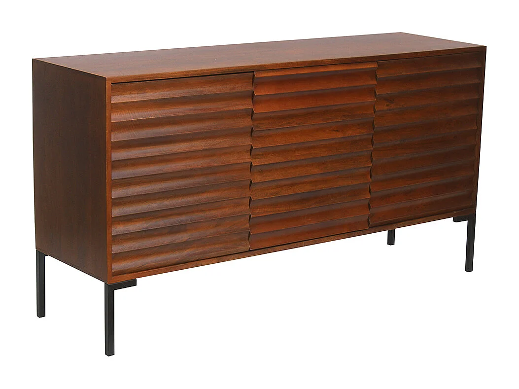 Buffet en bois foncé manguier massif et métal noir 3 portes L140 cm ONDA
