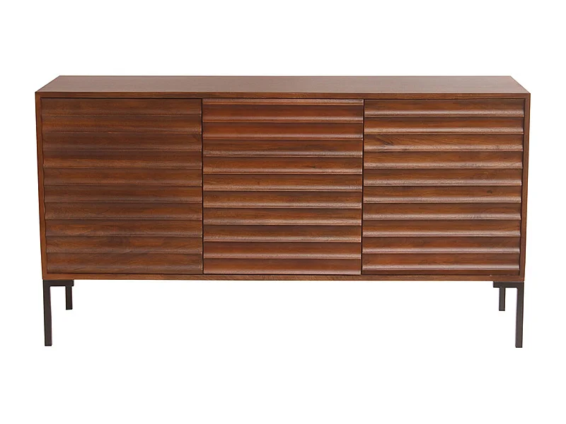 Sideboard aus dunklem, massivem Mangoholz und schwarzem Metall 3 Türen B140 cm ONDA