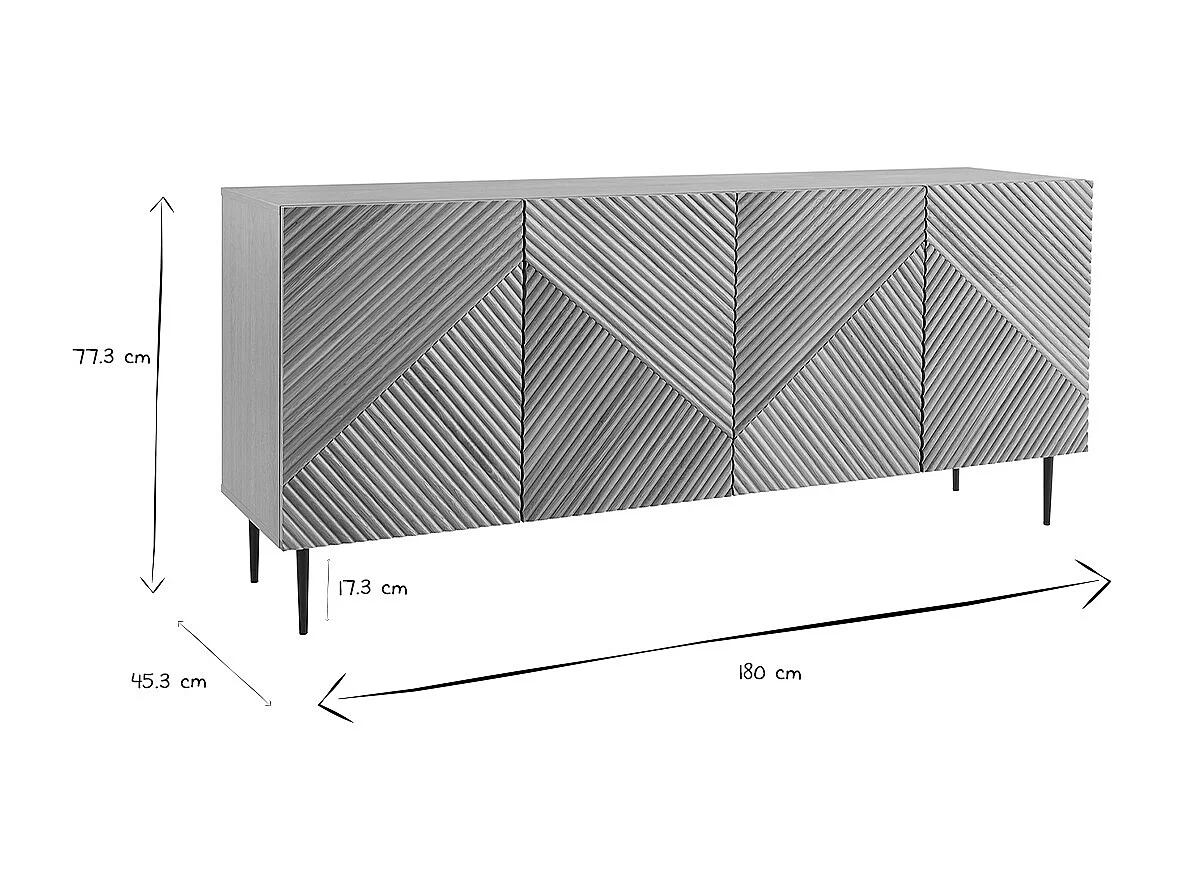 Aparador 4 puertas de roble macizo y metal negro 180 cm ARCHIPEL