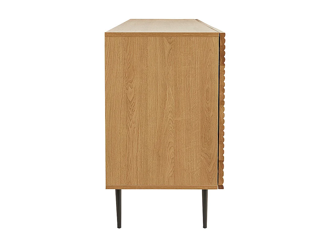 Design-Sideboard aus hellem, massiver Eiche mit Gravur und schwarzem Metall, 4 Türen, B180 cm ARCHIPEL