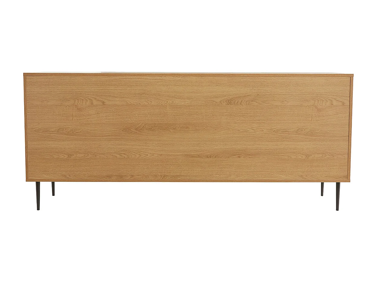Design-Sideboard aus hellem, massiver Eiche mit Gravur und schwarzem Metall, 4 Türen, B180 cm ARCHIPEL