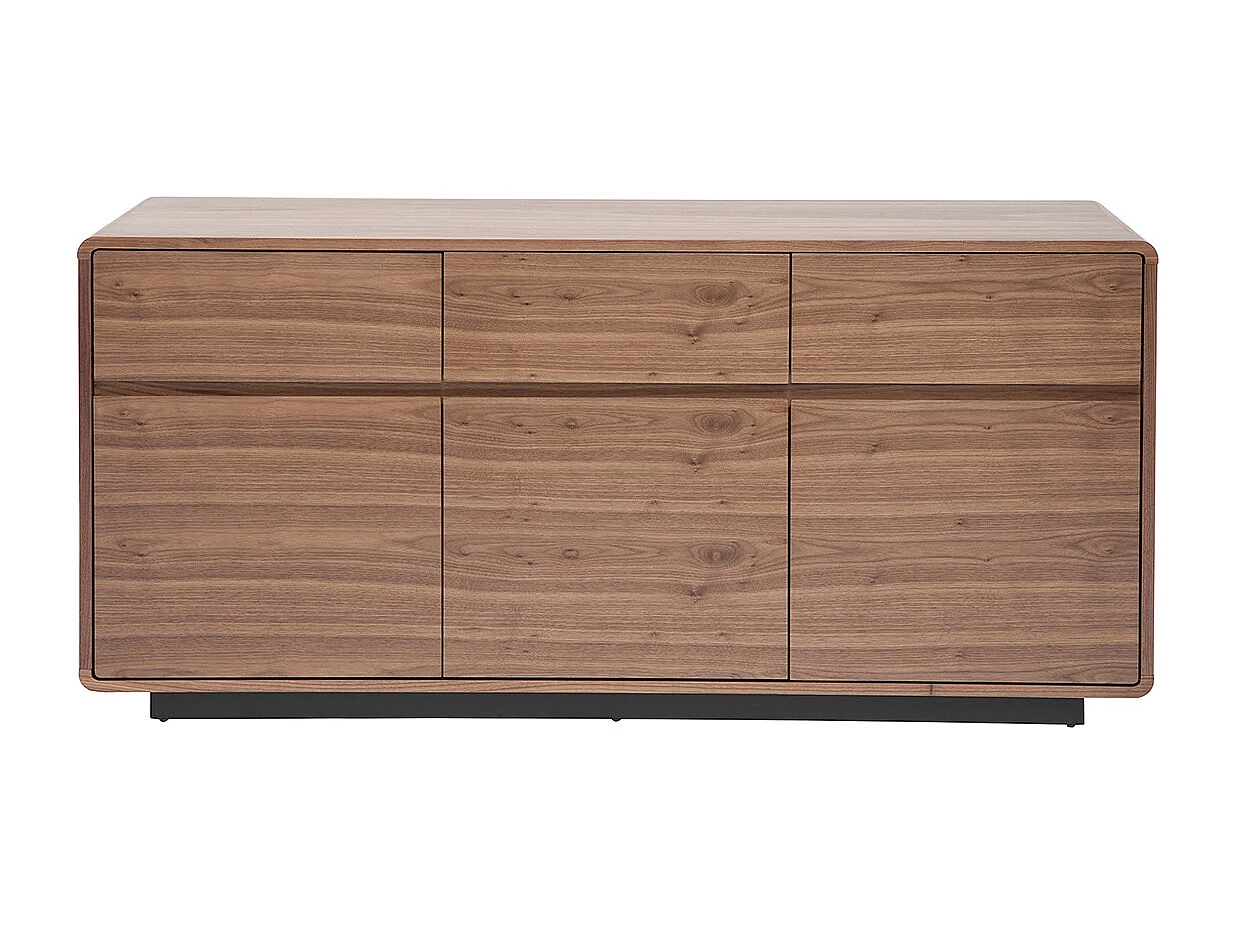 Buffet design en bois foncé noyer 3 portes 3 tiroirs L160 cm JAKO
