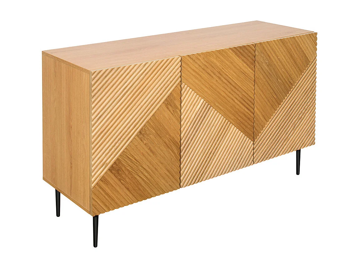 Aparador 3 puertas de madera clara de roble macizo y metal negro 135 cm ARCHIPEL