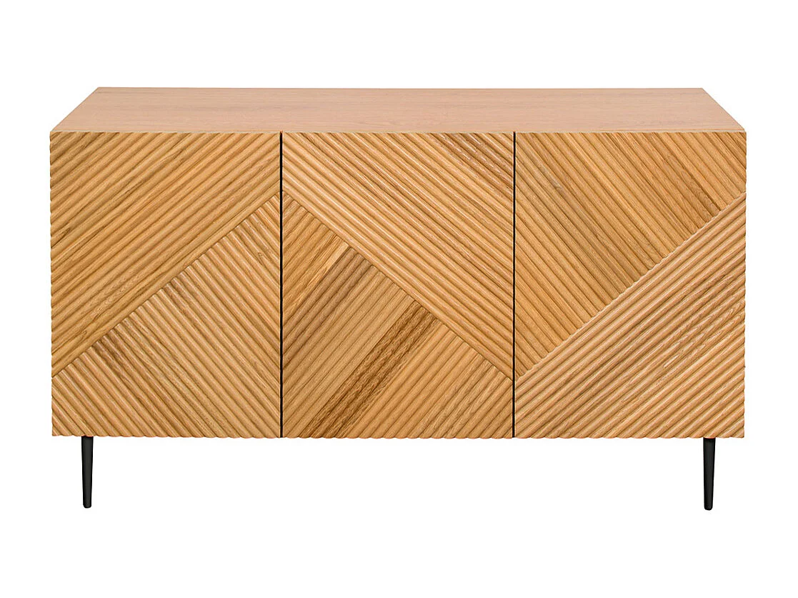 Aparador 3 puertas de madera clara de roble macizo y metal negro 135 cm ARCHIPEL