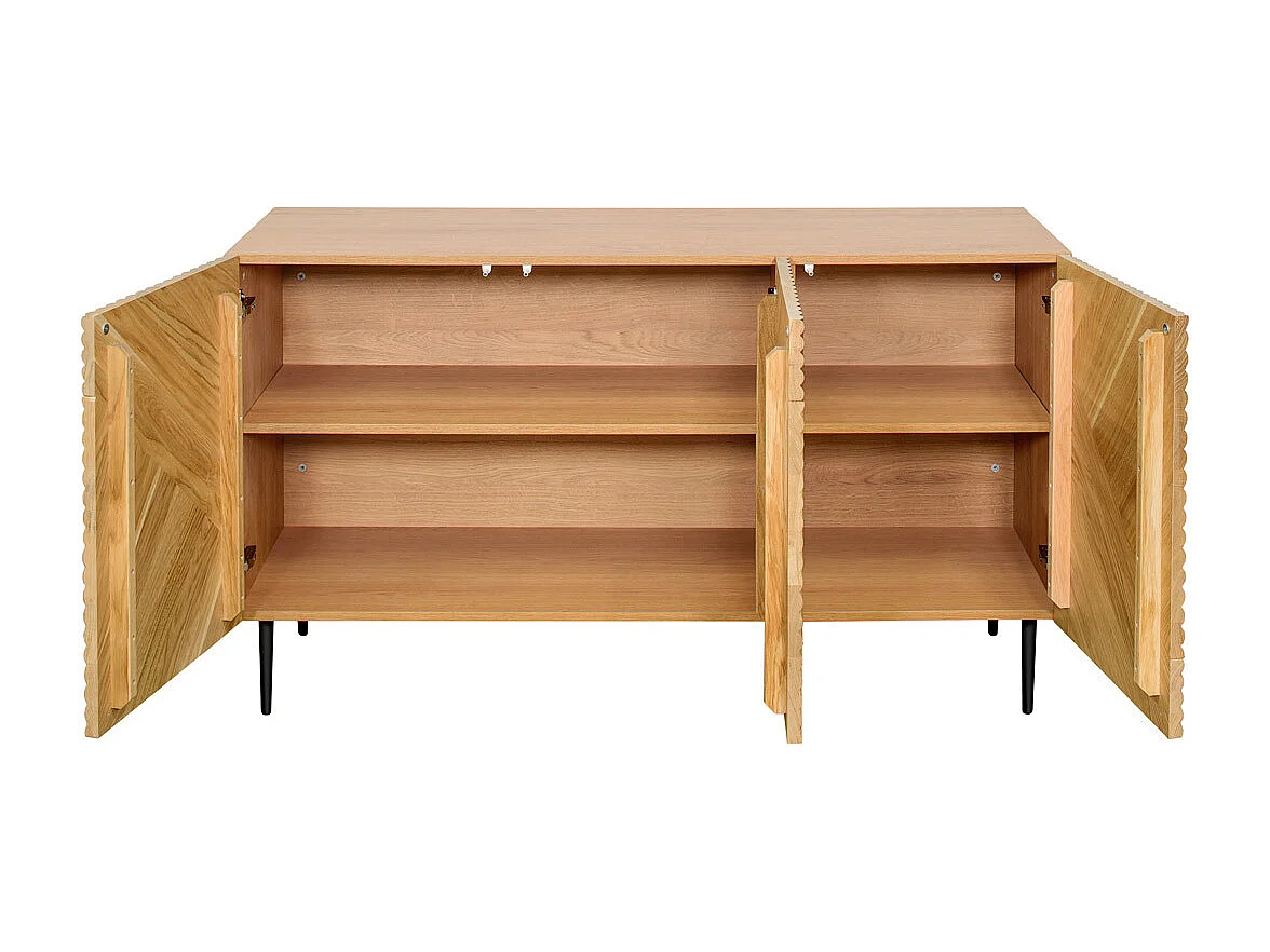 Aparador 3 puertas de madera clara de roble macizo y metal negro 135 cm ARCHIPEL