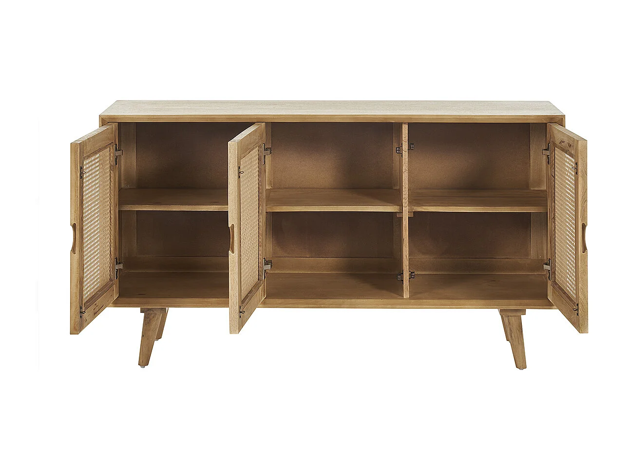 Buffet en bois manguier et cannage rotin 3 portes L145 cm LAKA