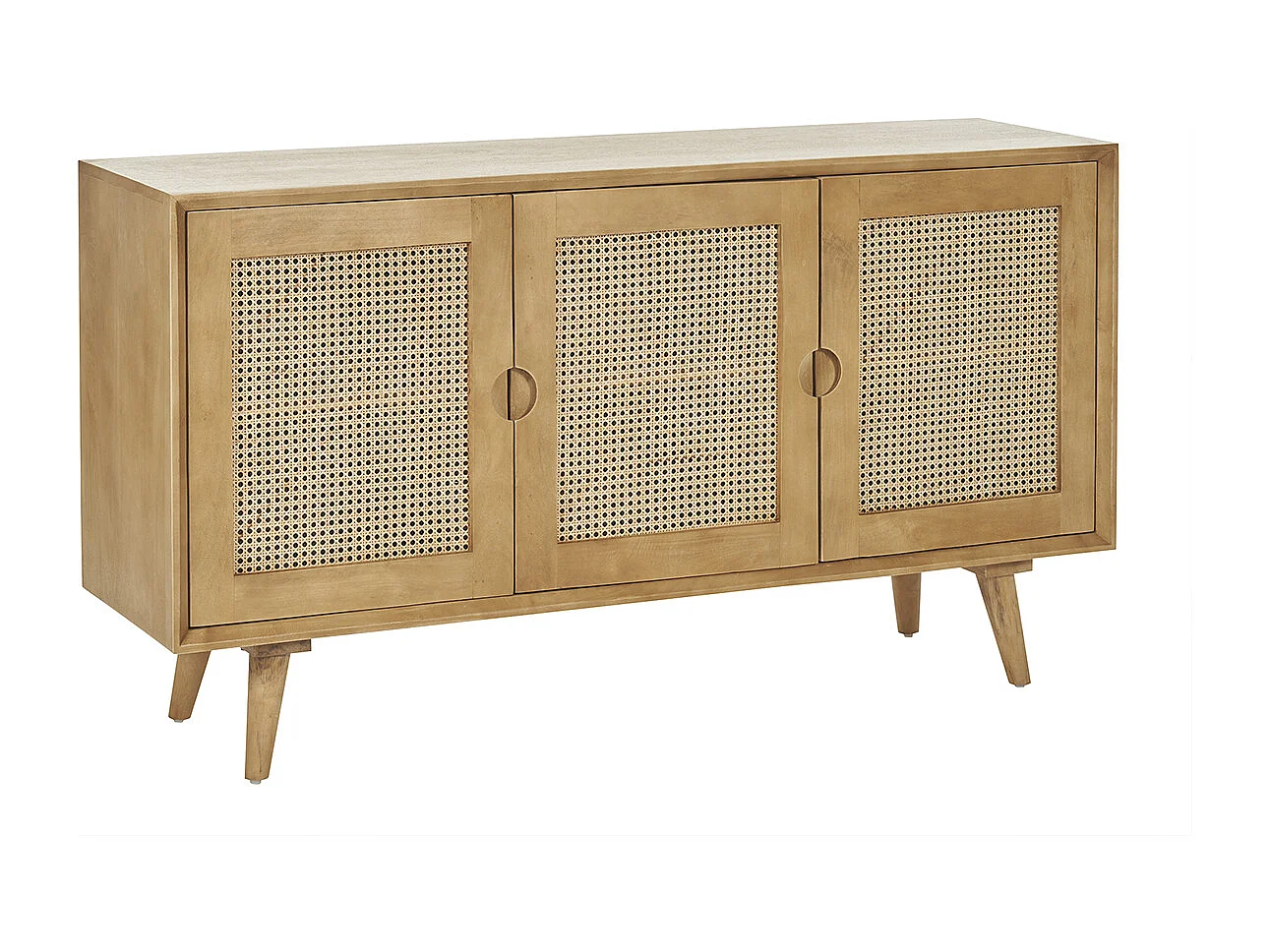 Buffet en bois manguier et cannage rotin 3 portes L145 cm LAKA
