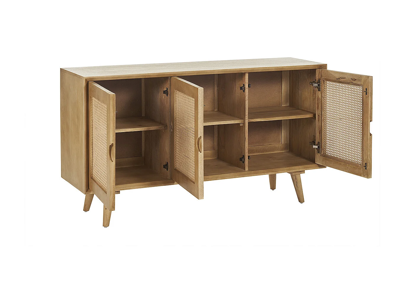 Buffet en bois manguier et cannage rotin 3 portes L145 cm LAKA