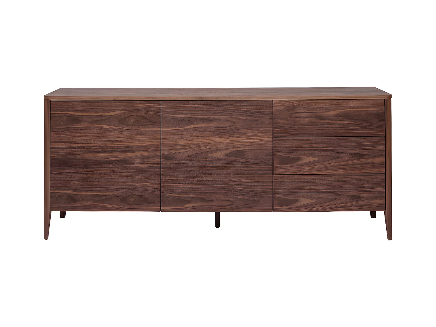 Buffet en bois foncé noyer 2 portes 3 tiroirs 180 cm BENJA