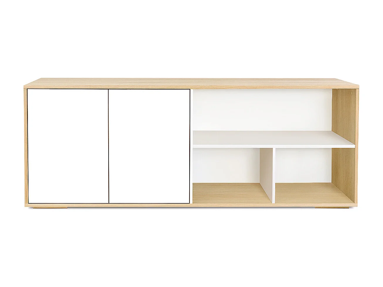 Aparador bajo nórdico de roble macizo blanco y madera clara 190 cm EZIA