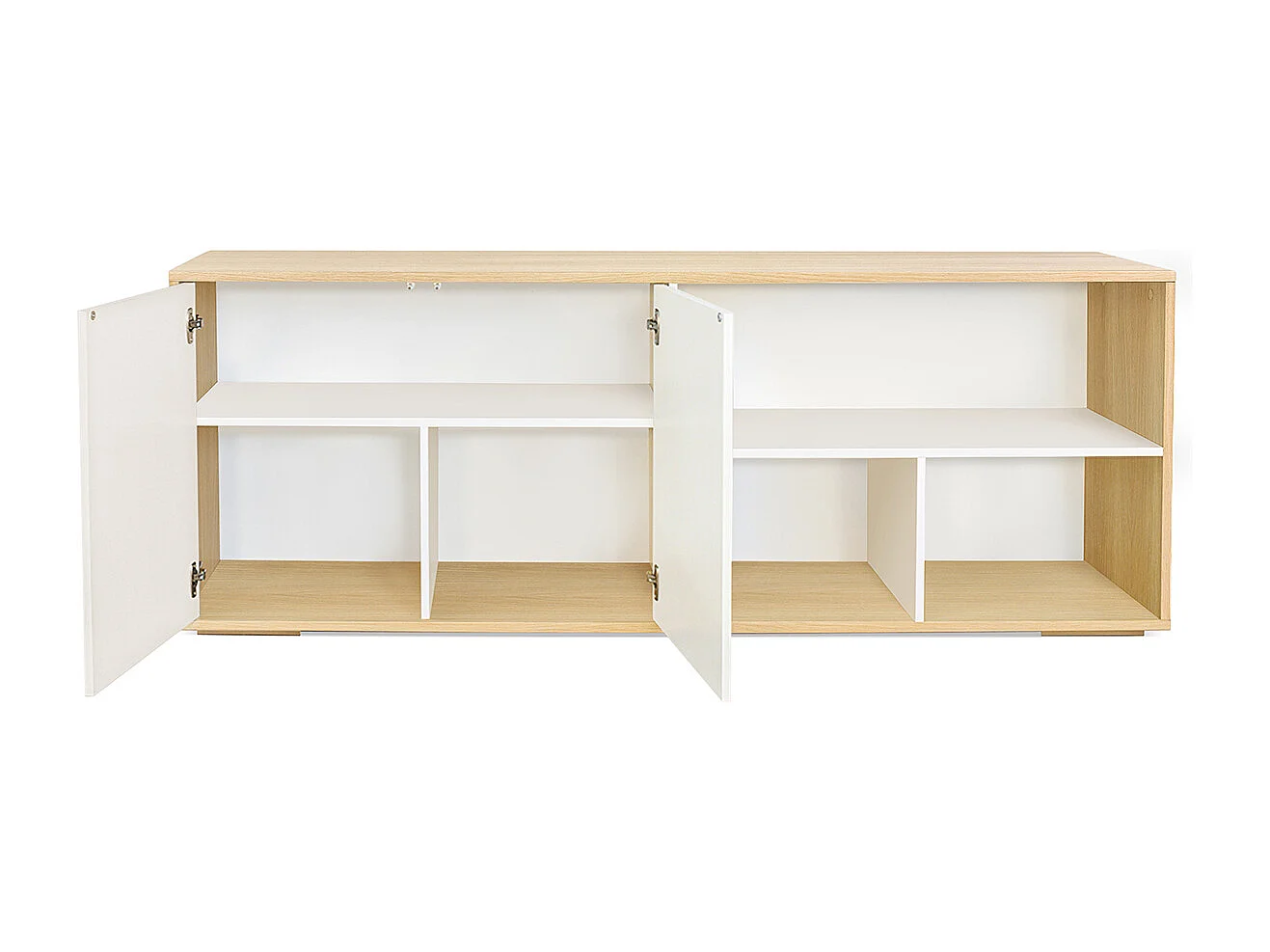 Aparador bajo nórdico de roble macizo blanco y madera clara 190 cm EZIA