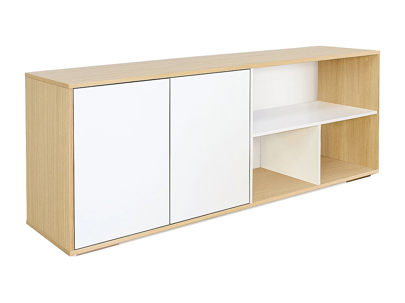 Aparador bajo nórdico de roble macizo blanco y madera clara 190 cm EZIA