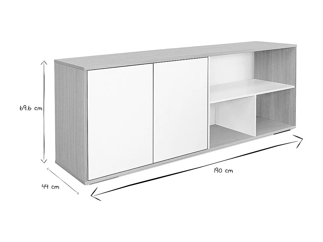Aparador bajo nórdico de roble macizo blanco y madera clara 190 cm EZIA