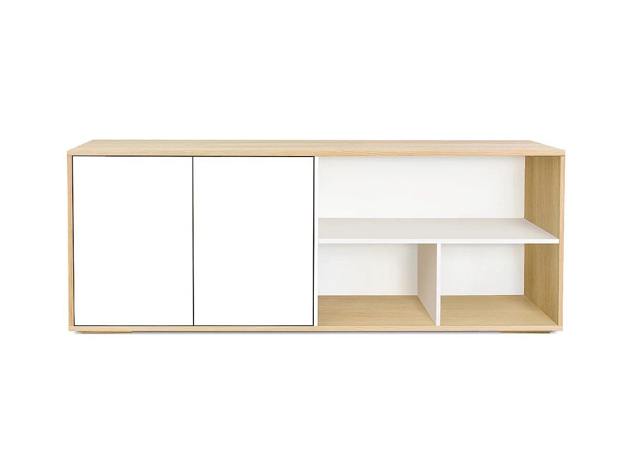 Buffet bas scandinave finition bois clair et blanc L190 cm EZIA