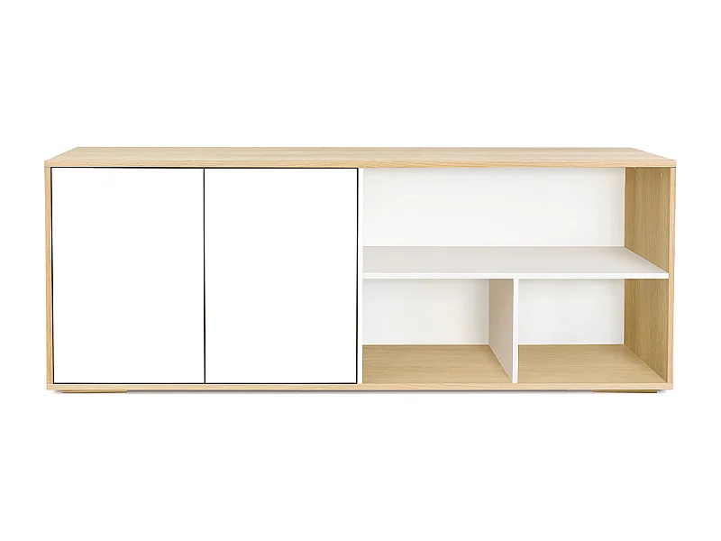 Skandinavisches niedriges Sideboard in Weiß und hellem Holz aus massiver Eiche B190 cm EZIA