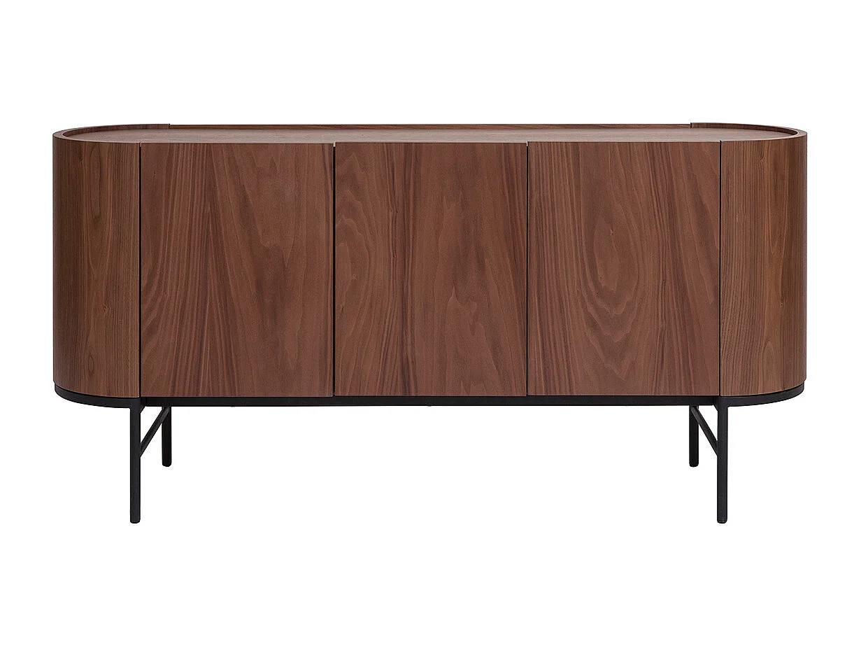 Buffet design bois foncé noyer et métal noir 3 portes L160 cm SKYE