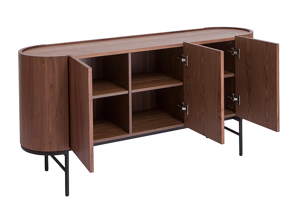 Buffet design bois foncé noyer et métal noir 3 portes L160 cm SKYE