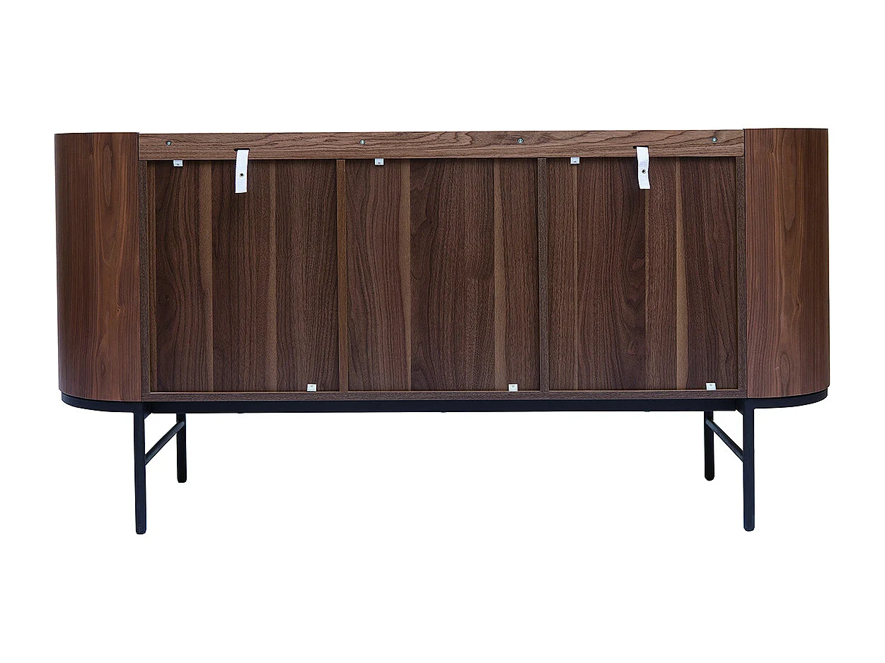 Buffet design bois foncé noyer et métal noir 3 portes L160 cm SKYE