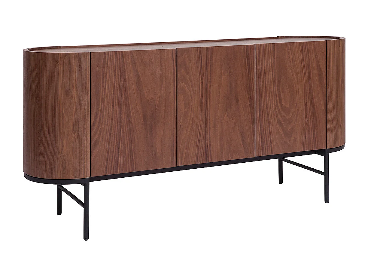 Buffet design bois foncé noyer et métal noir 3 portes L160 cm SKYE