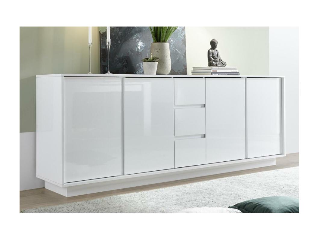 Aparador de 4 puertas con 3 cajones blanco lacado brillante 210 cm COMO