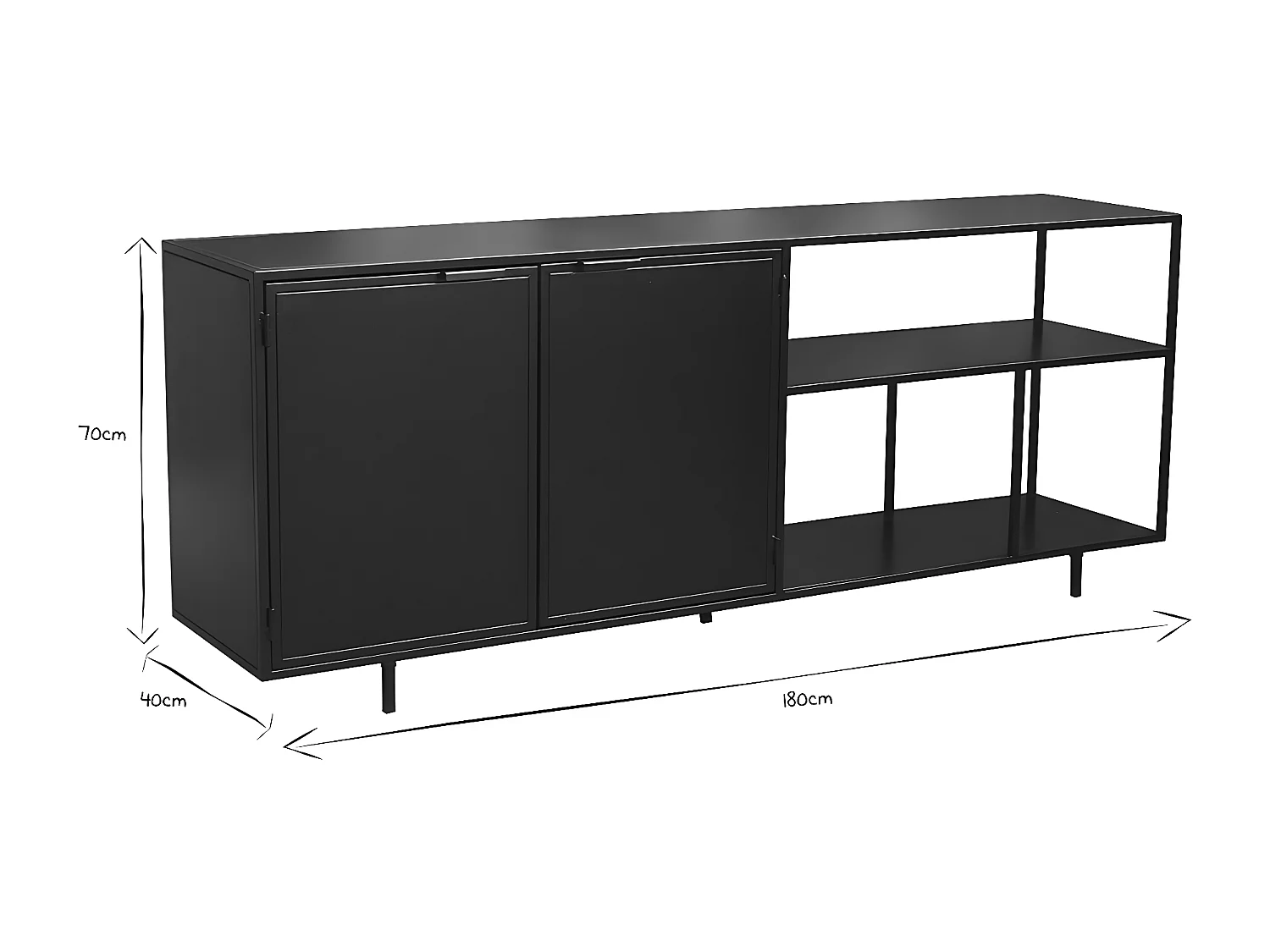 Industrial-Sideboard aus schwarzem Metall mit 2 Türen L180 KARL