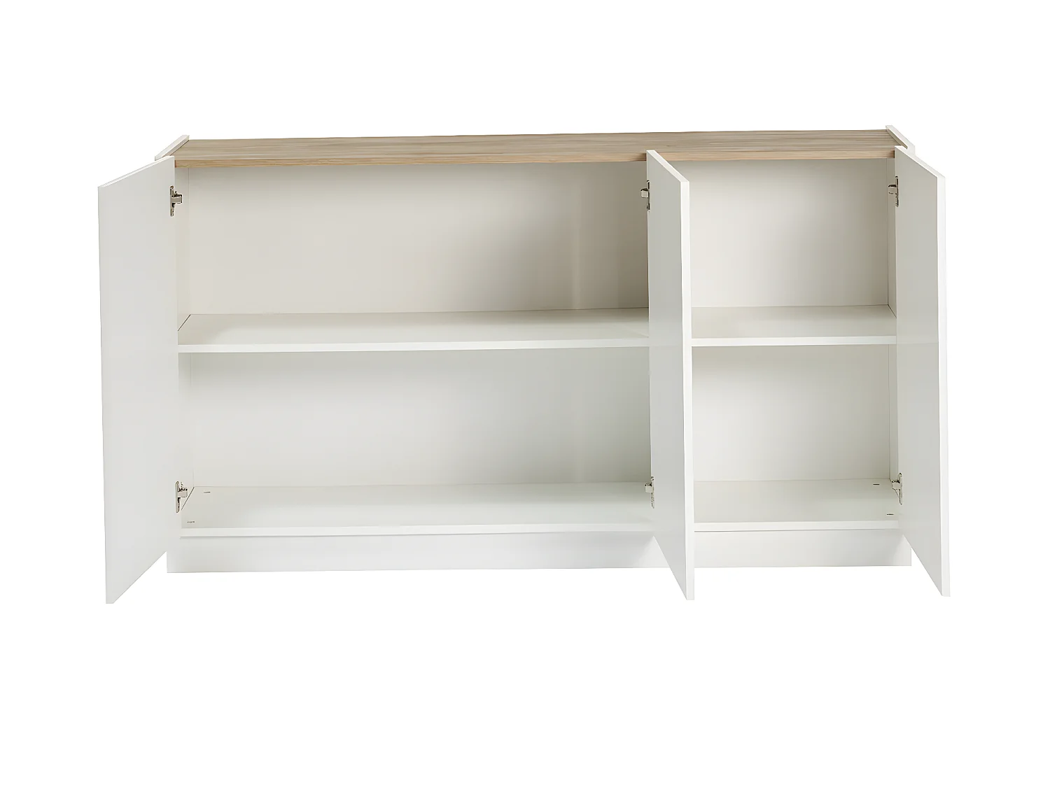 Buffet design blanc laqué brillant et bois clair 3 portes L155 cm NELIO