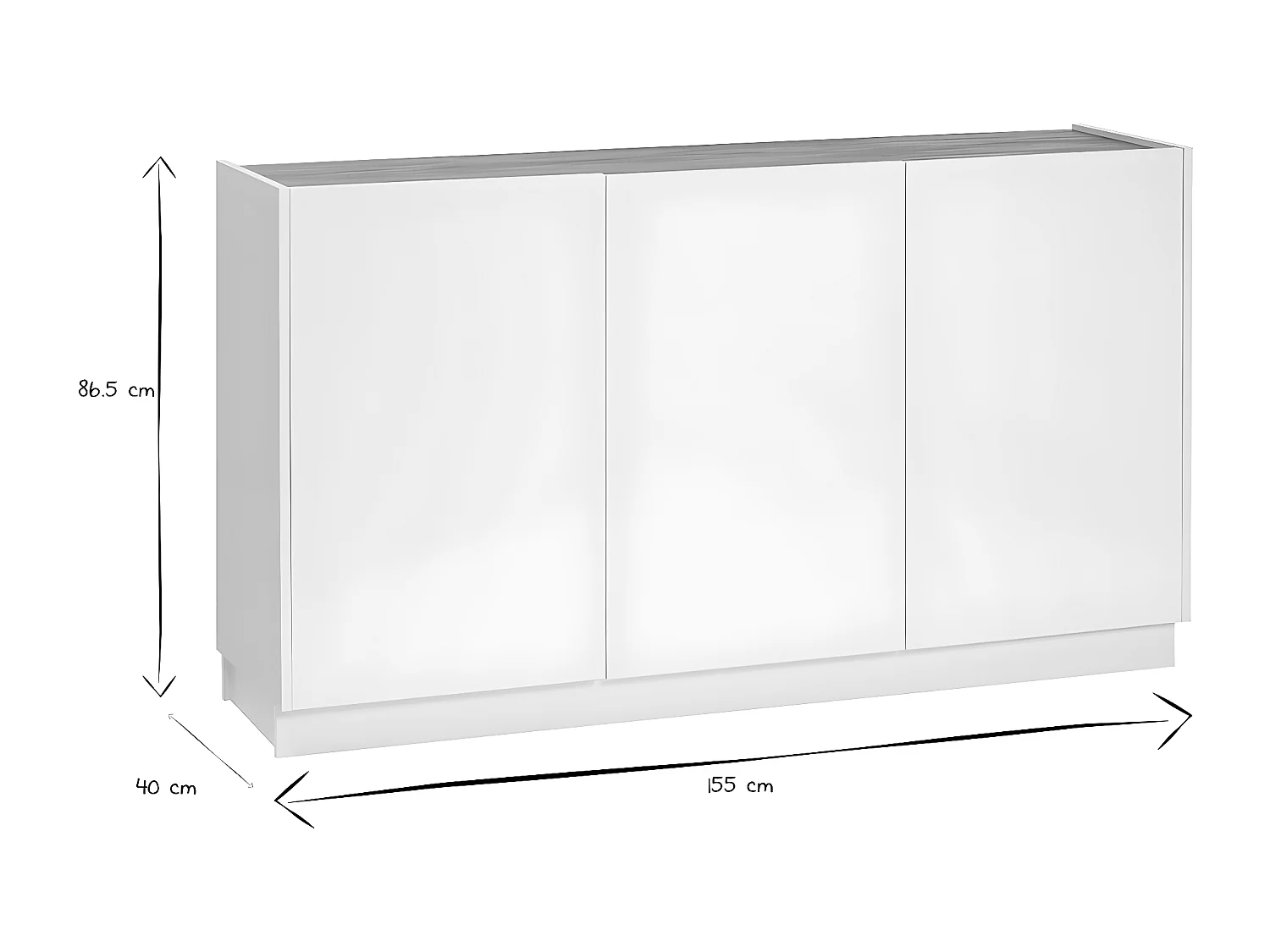Buffet design blanc laqué brillant et bois clair 3 portes L155 cm NELIO