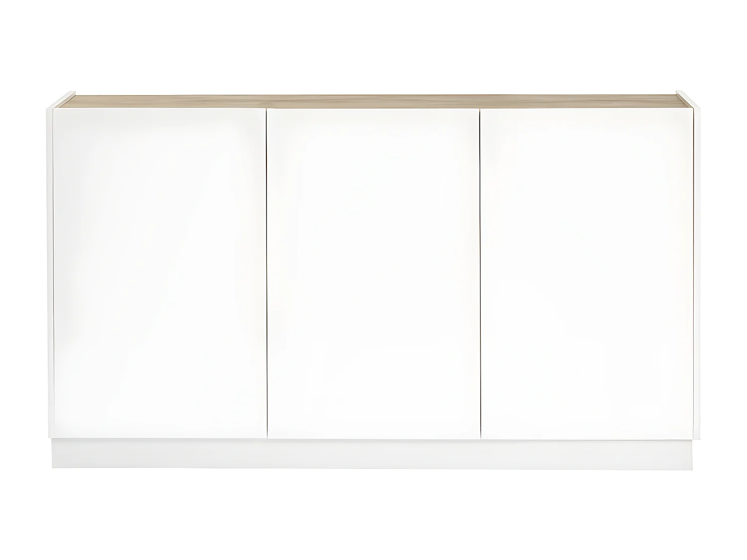 Buffet design blanc laqué brillant et bois clair 3 portes L155 cm NELIO