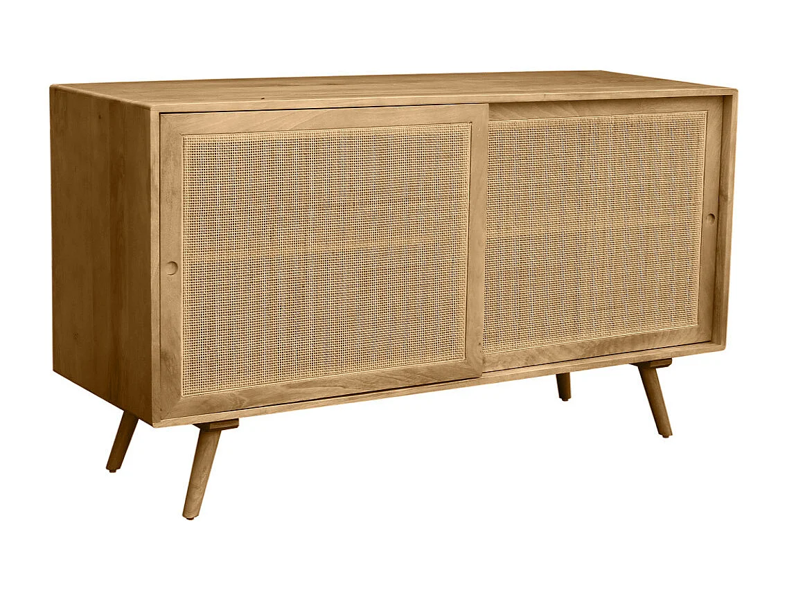 Aparador de madera maciza de mango y ratán con 2 puertas correderas 135 cm ACANGE