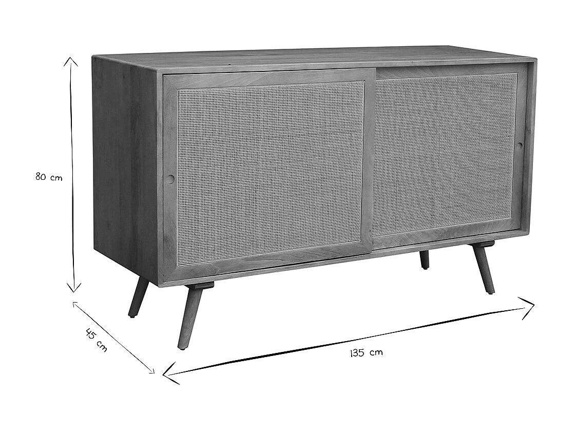 Aparador de madera maciza de mango y ratán con 2 puertas correderas 135 cm ACANGE