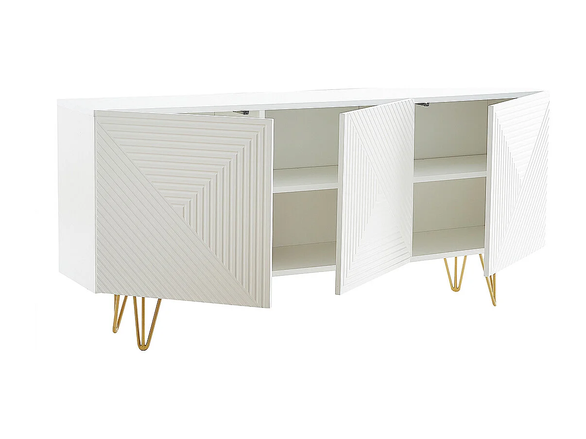 Aparador de diseño blanco y dorado 160 cm anchura OZEN