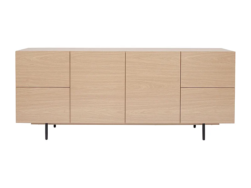 Aparador de diseño con acabado roble claro y metal negro con 2 puertas y 4 cajones 180 cm ALASKA