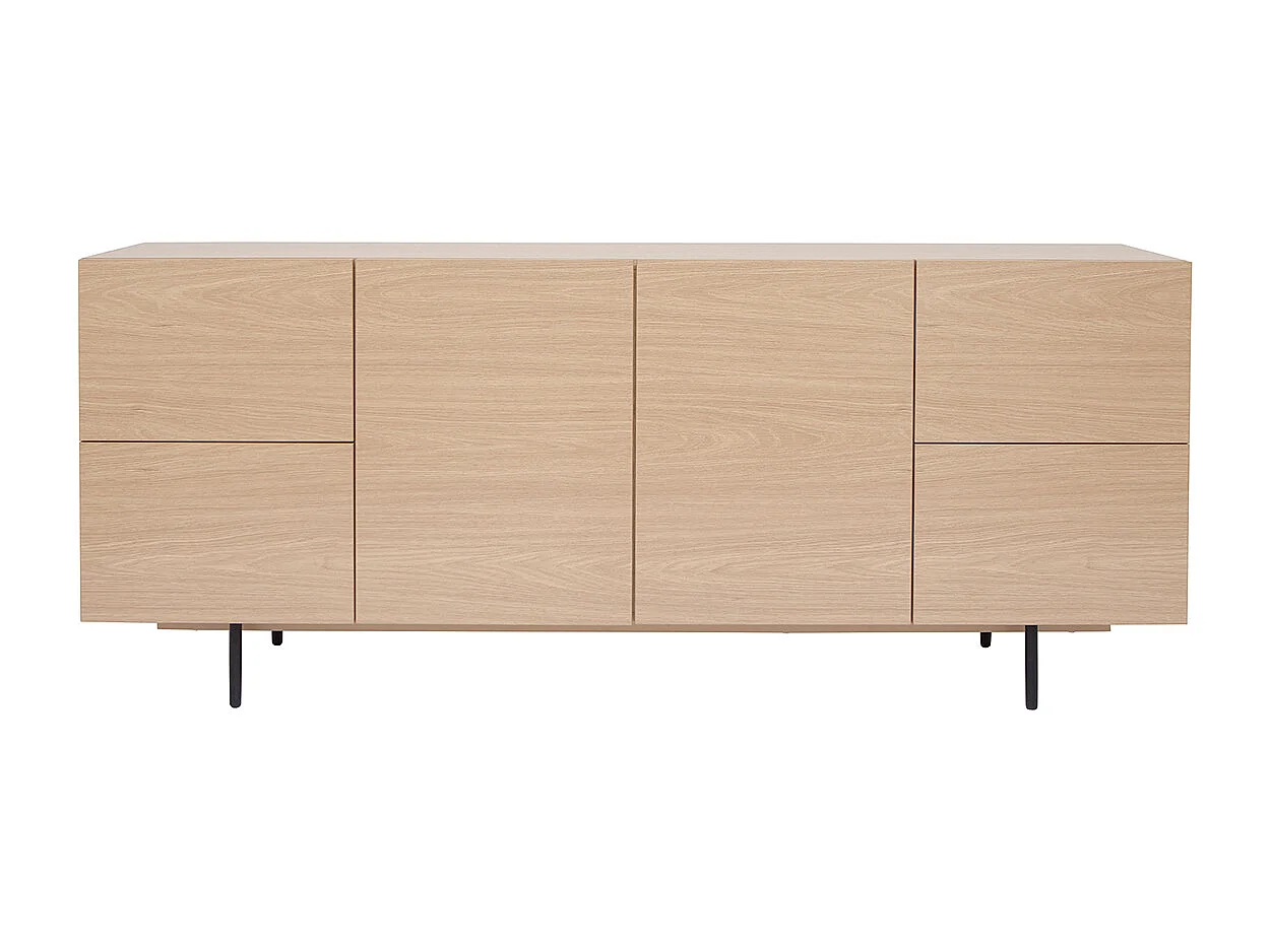 Aparador de diseño con acabado roble claro y metal negro con 2 puertas y 4 cajones 180 cm ALASKA