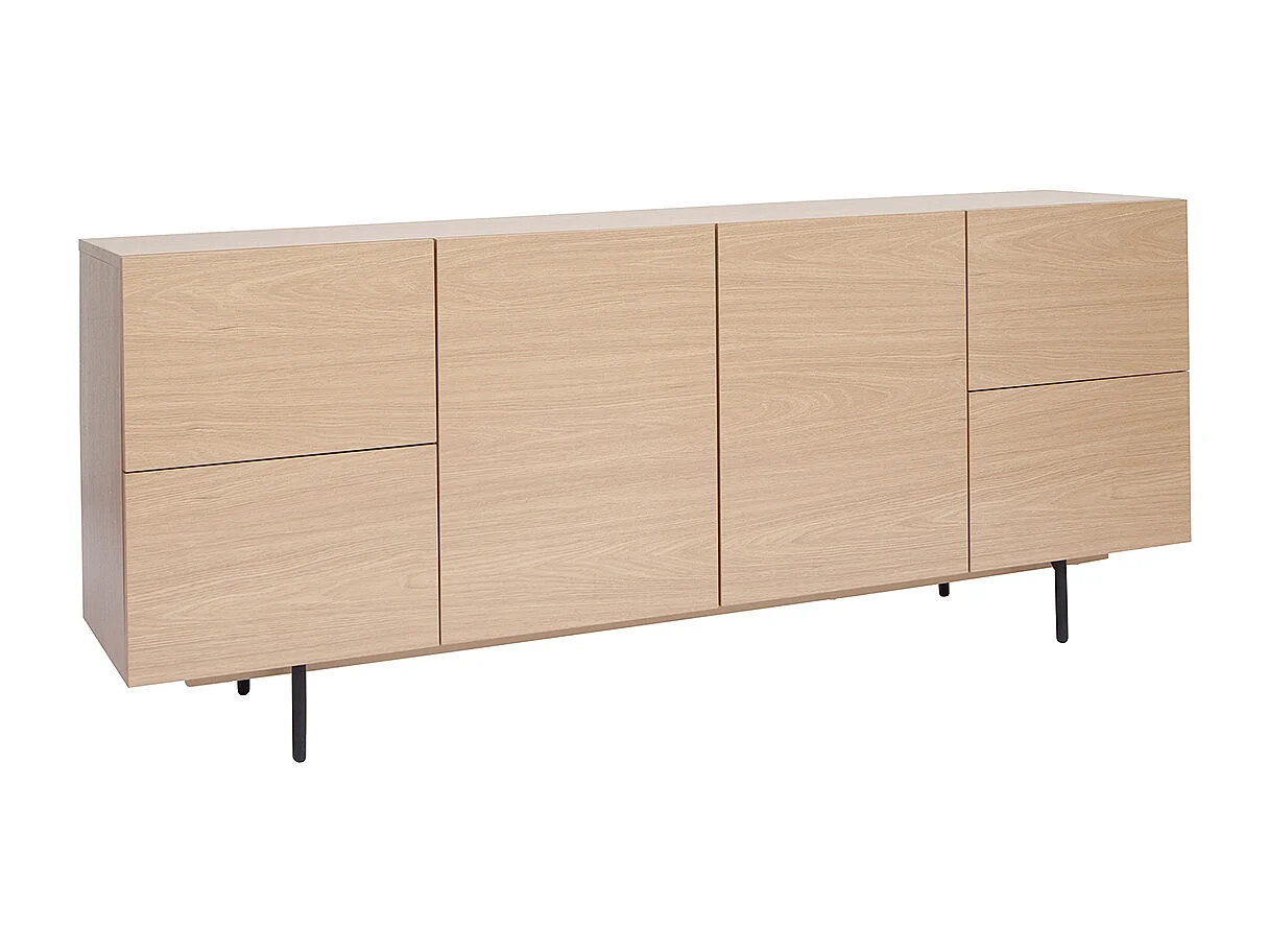 Aparador de diseño con acabado roble claro y metal negro con 2 puertas y 4 cajones 180 cm ALASKA