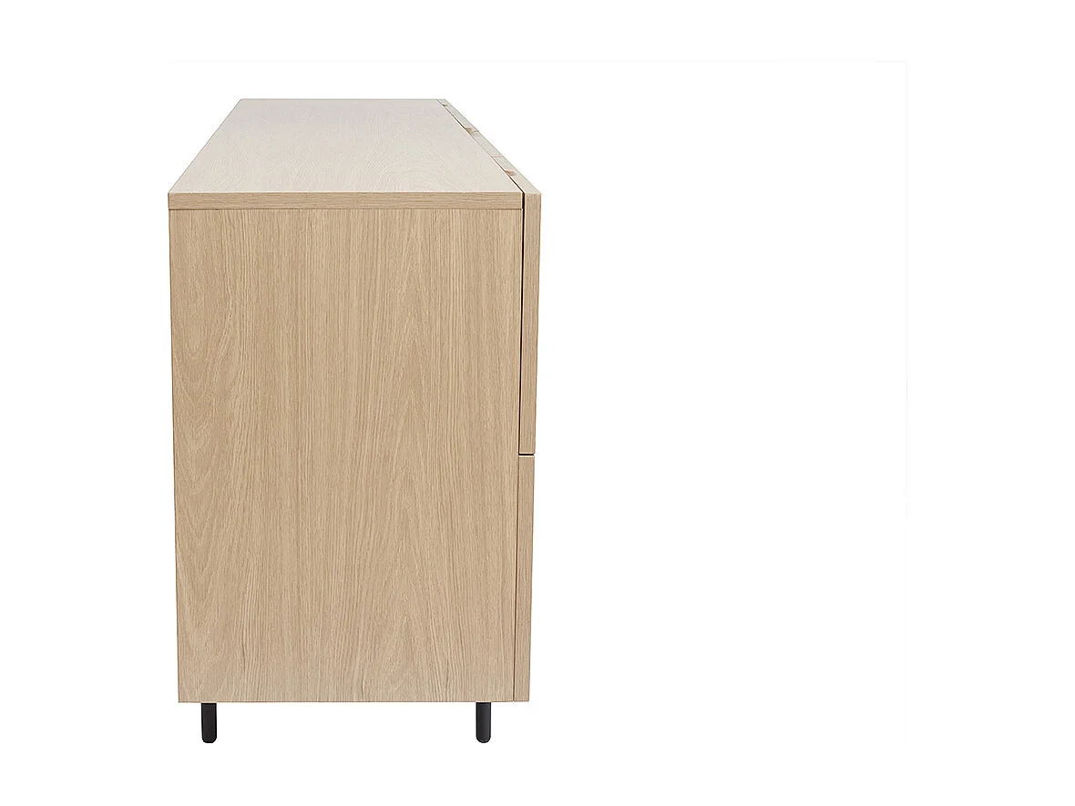 Design-Sideboard aus hellem Eichenfurnier und schwarzem Metall, 2 Türen, 4 Schubladen B180 cm ALASKA