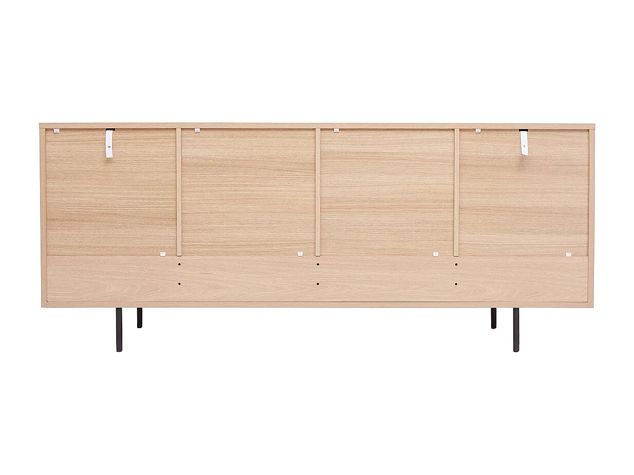 Design-Sideboard aus hellem Eichenfurnier und schwarzem Metall, 2 Türen, 4 Schubladen B180 cm ALASKA