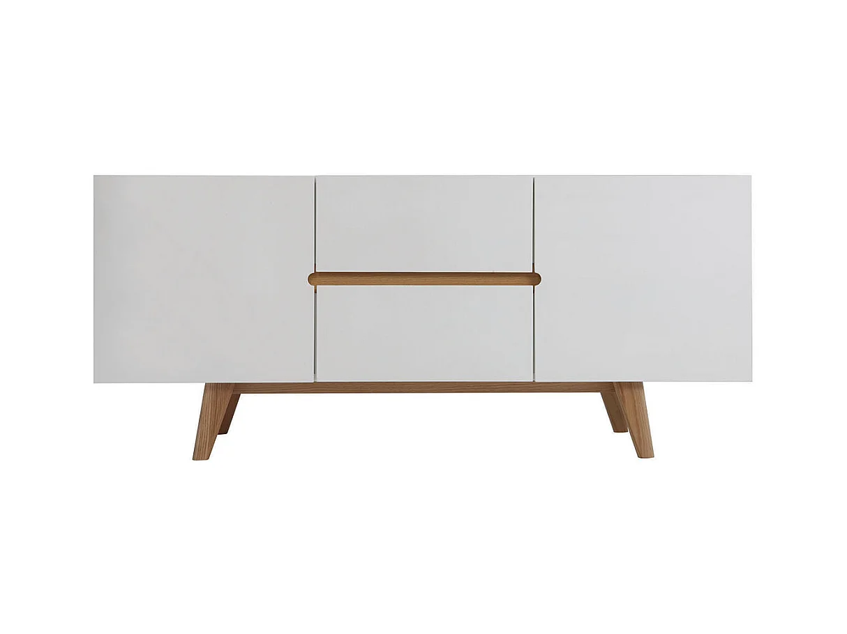 Sideboard Skandinavienstil Weiß glänzend und Esche 160 cm MELKA