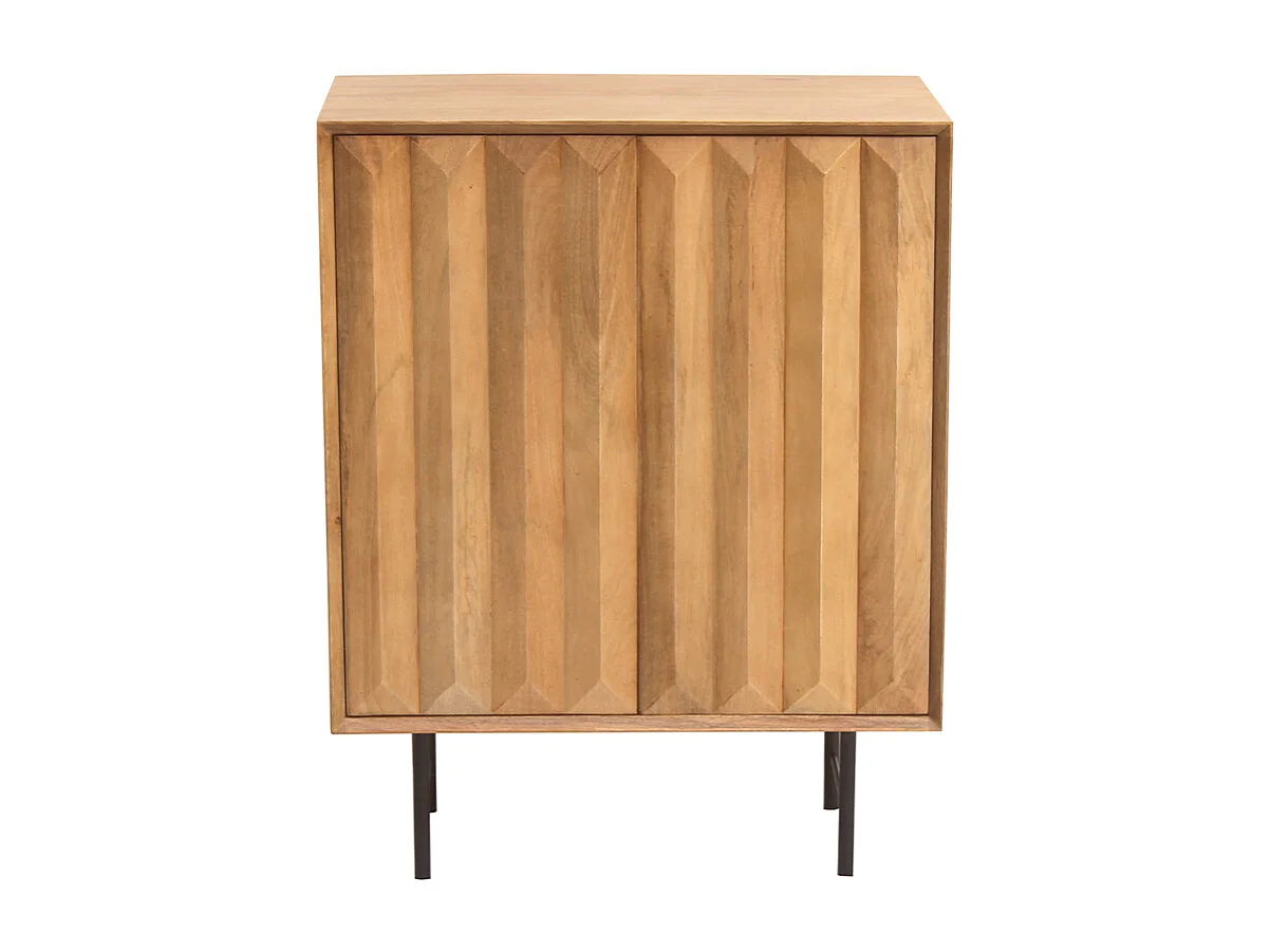 Buffet en bois manguier massif gravé et métal noir 2 portes L70 cm AGRA