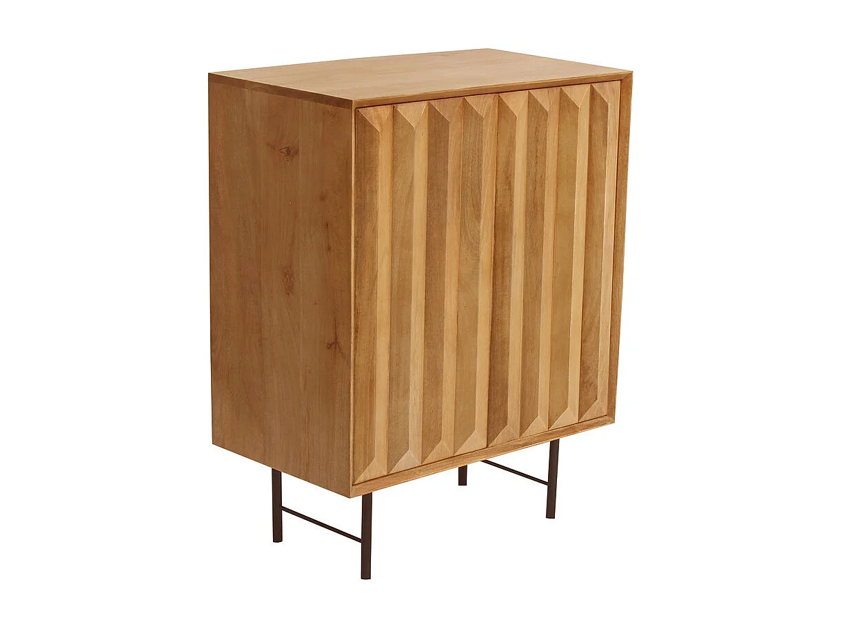 Buffet en bois manguier massif gravé et métal noir 2 portes L70 cm AGRA