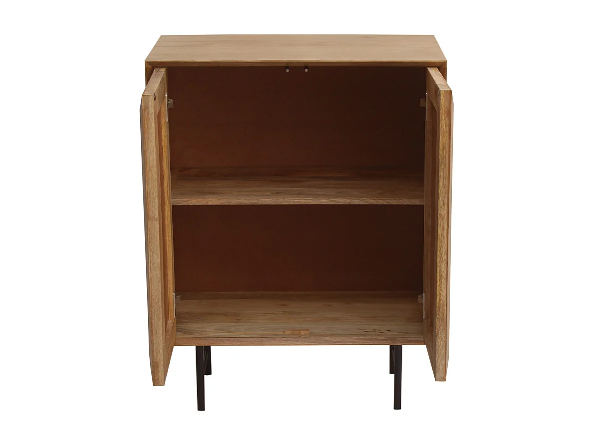Buffet en bois manguier massif gravé et métal noir 2 portes L70 cm AGRA
